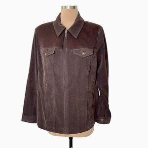 Allison Daley Faux Suede Jacket Size 12 Brown Side Pockets Full Zip Vintage